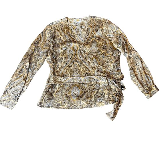Talbots Tops - Talbots Petites sz 16 Pure Silk Paisley Wrap Blouse Brown Tan